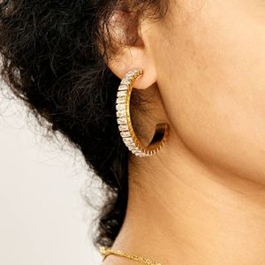 Cubic Zirconia Insert 18k Gold Plated Hoop Earrings